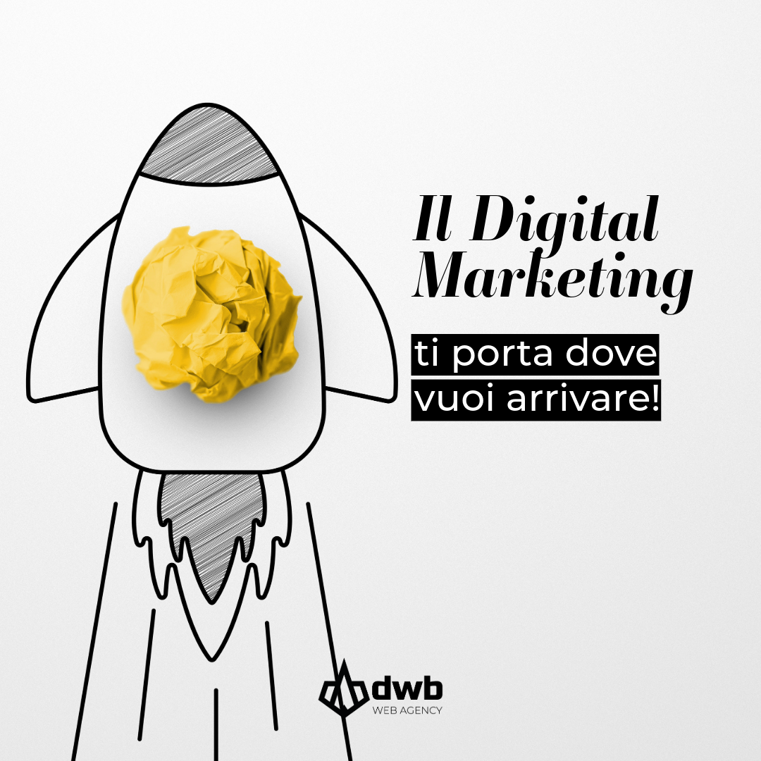 illustrazione bianco e nero con astronave digital marketing